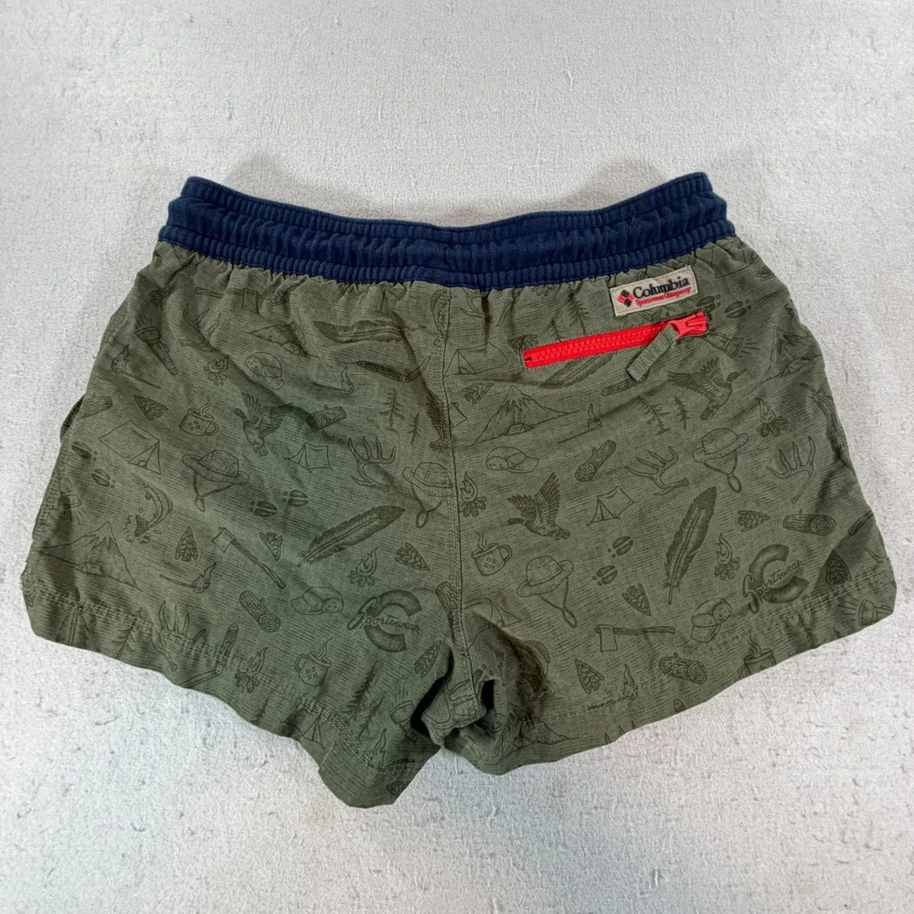 Columbia Cargo Shorts Mens Small Green Camping Print Hiking Outdoor Utility